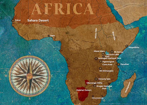 Africa map showing Kenya