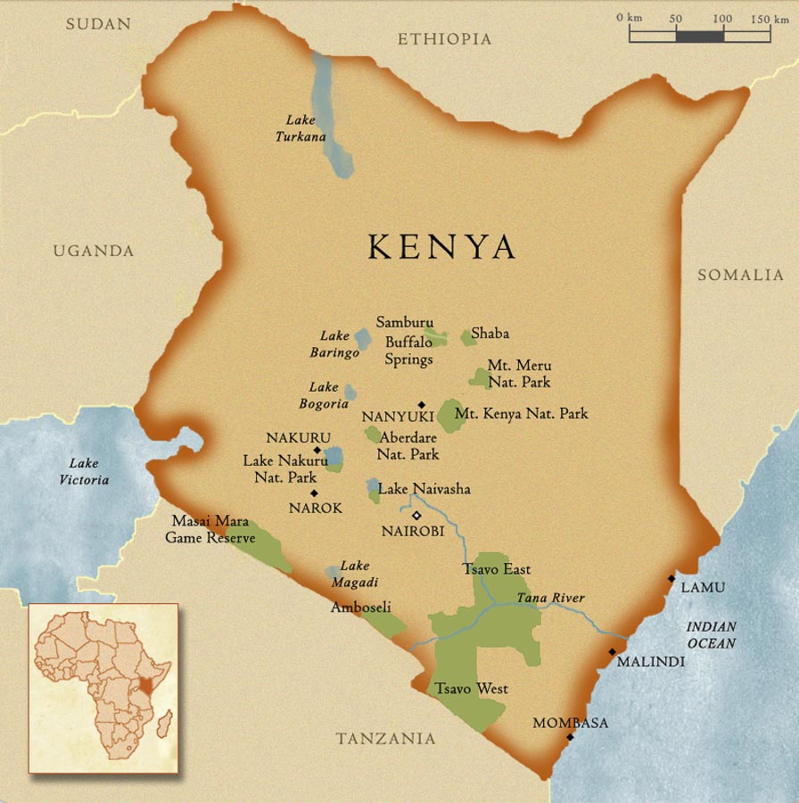 Kenya map showing the Masai Mara and Sekenani Gate